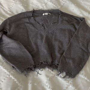 Wild Honey Charcoal V-Neck Sweater